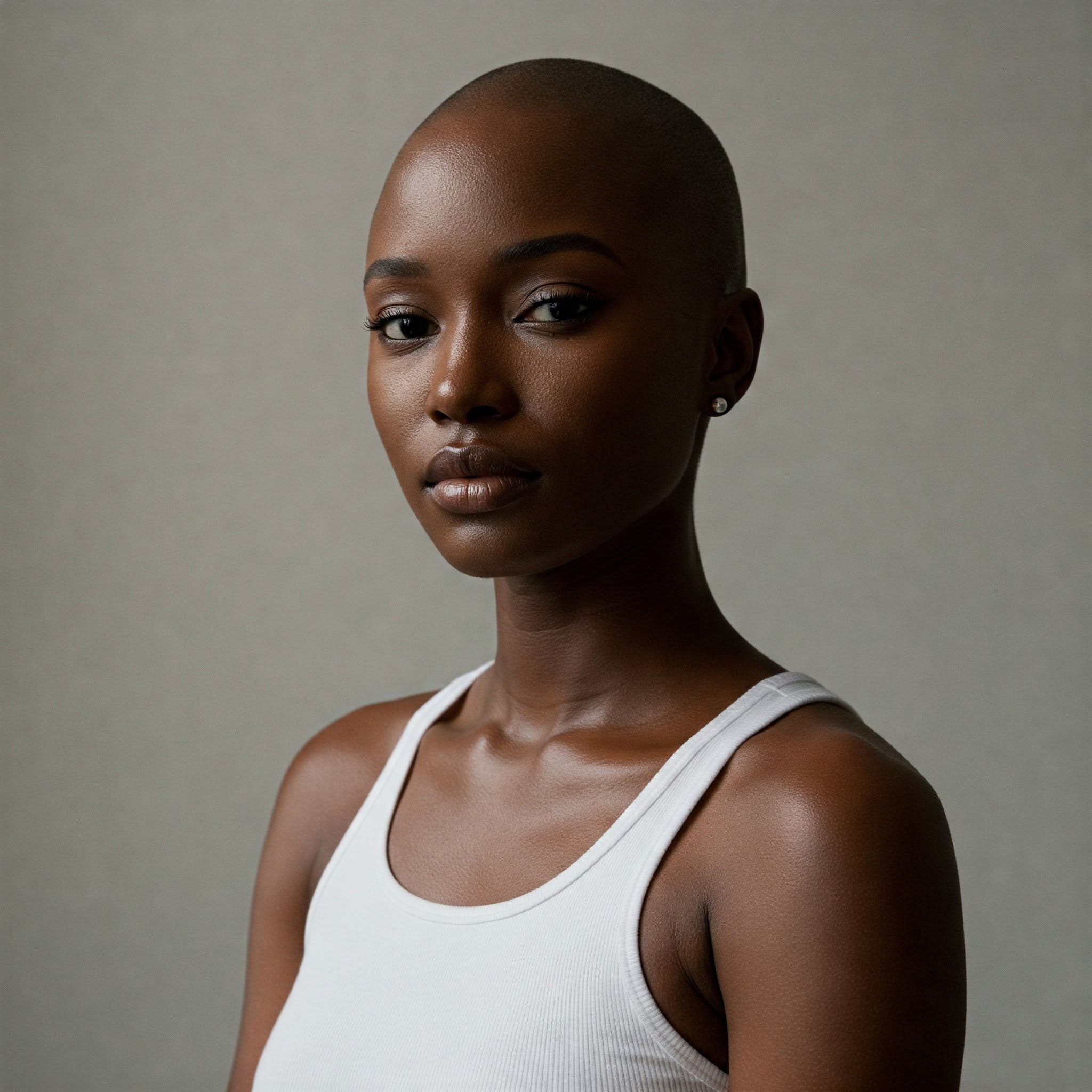 Elegant bald woman standing confidently in luxury wellness setting – Baldy Nuance Elegant bald woman standing confidently in luxury wellness setting – Baldy Nuance